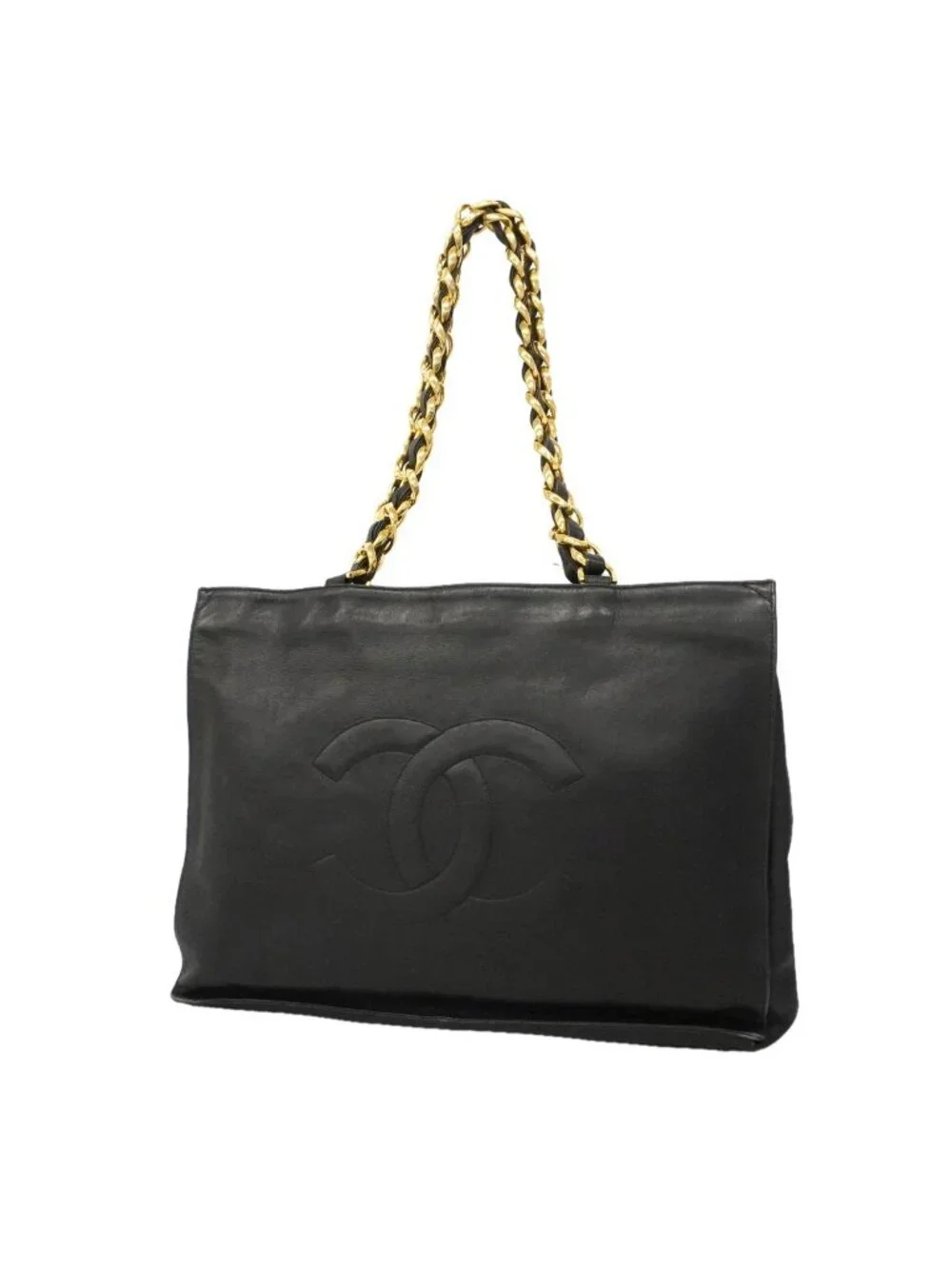 Chanel Chain Tote Lambskin Black Gold